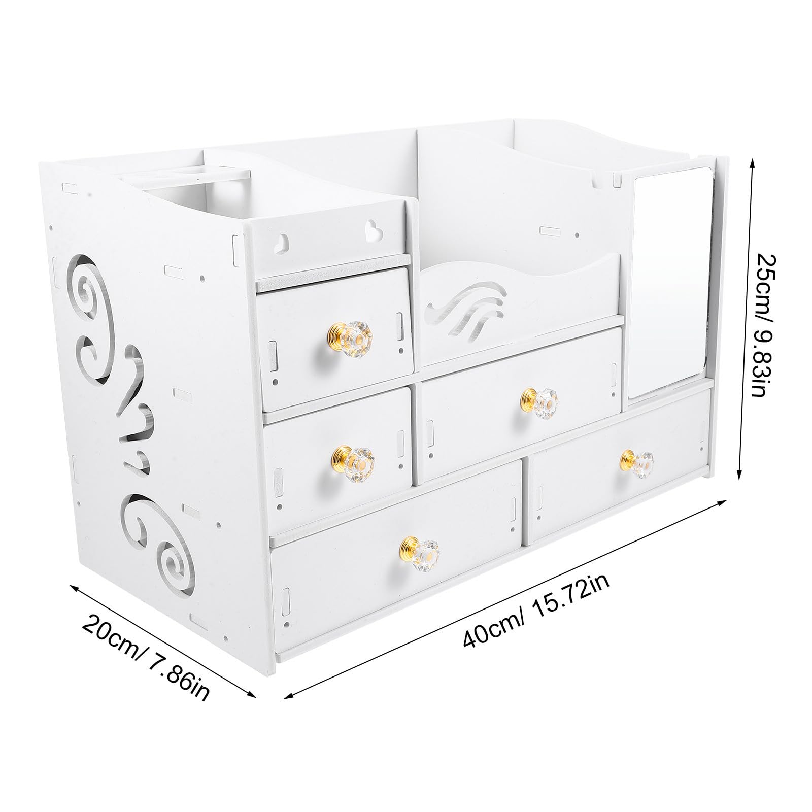 Scatola Organizer Cosmetici da Tavolo con Cassetti, Bianco | Capienza Ampia, Pvc e Pannello Legno-plastica, Accesso Rapido Sul Piano, Struttura Semplice e Decorativa