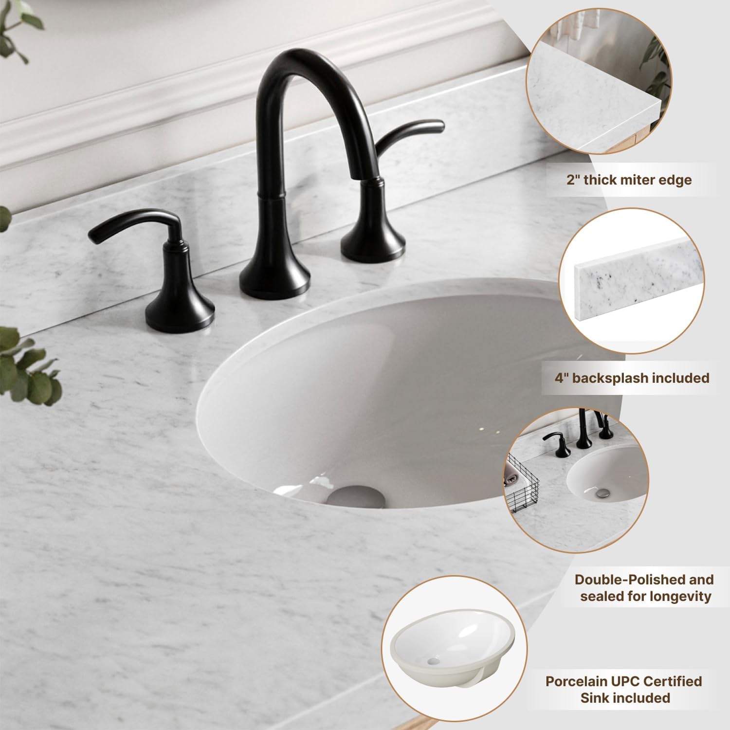 DKB Beckford 42" Midnight Blue Bathroom Vanity with Sink, 2" Edge Italian Carrara Marble Countertop, Oval Undermount Sink, 2 Soft Closing Shaker Doors, 9 Dovetail Drawers