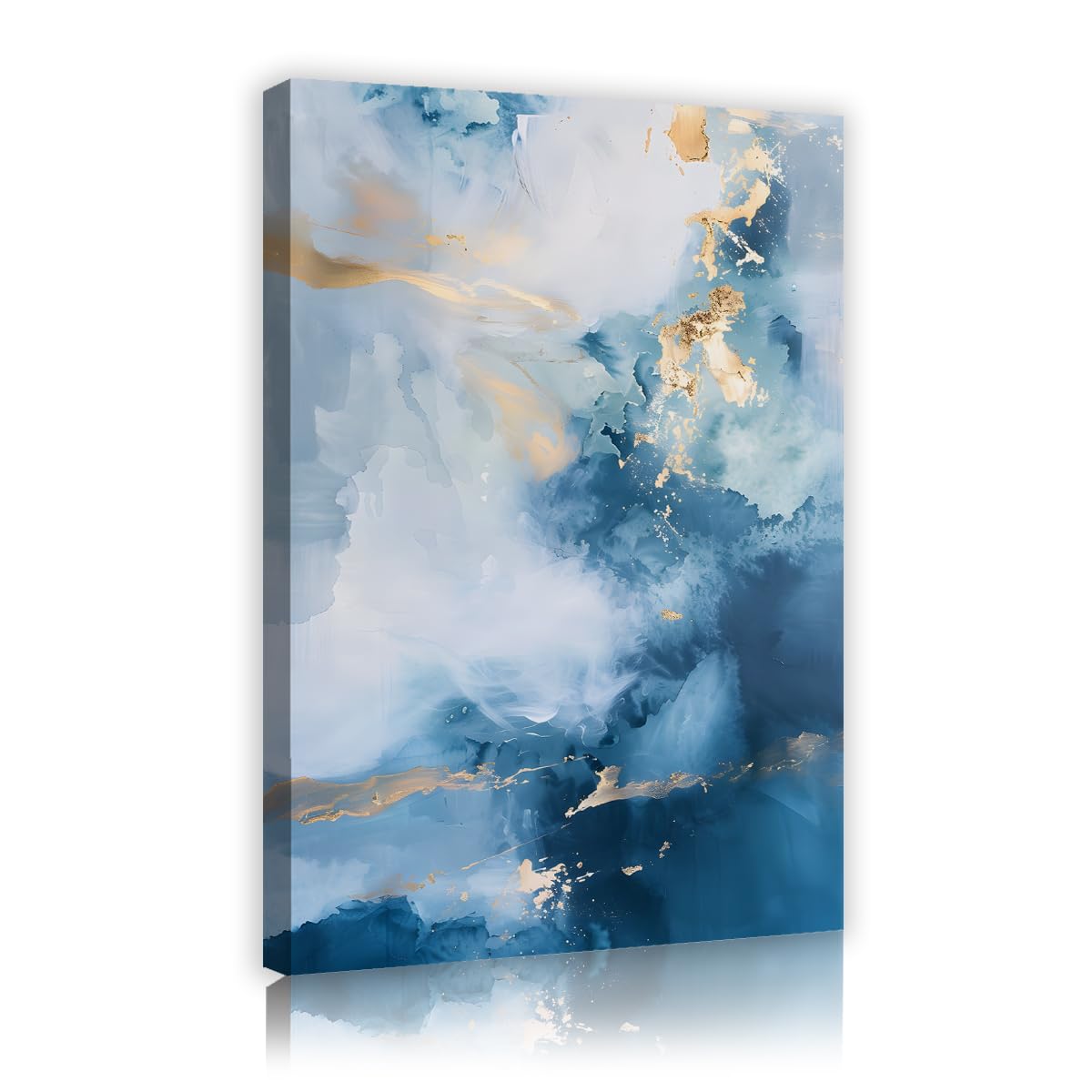 TOANGWALL Elegant Navy Blue Gold Abstract Framed Canvas Artwork Modern Dreamy Ocean Clouds Picture Stretched Printed Poster for Living Room Dining Room Decor 80x120cm