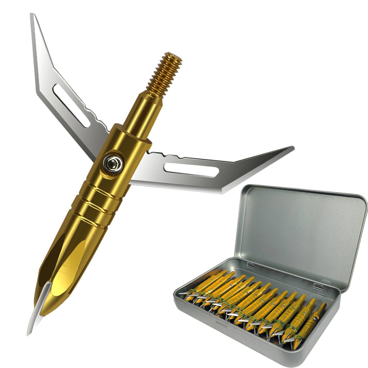 12pcs Hunting Broadheads 100 Grain Archery Broadheads 420 Stainless Steel Higher Hardness 2-Blades + 1 pc Broadhead Case for Arrowheads