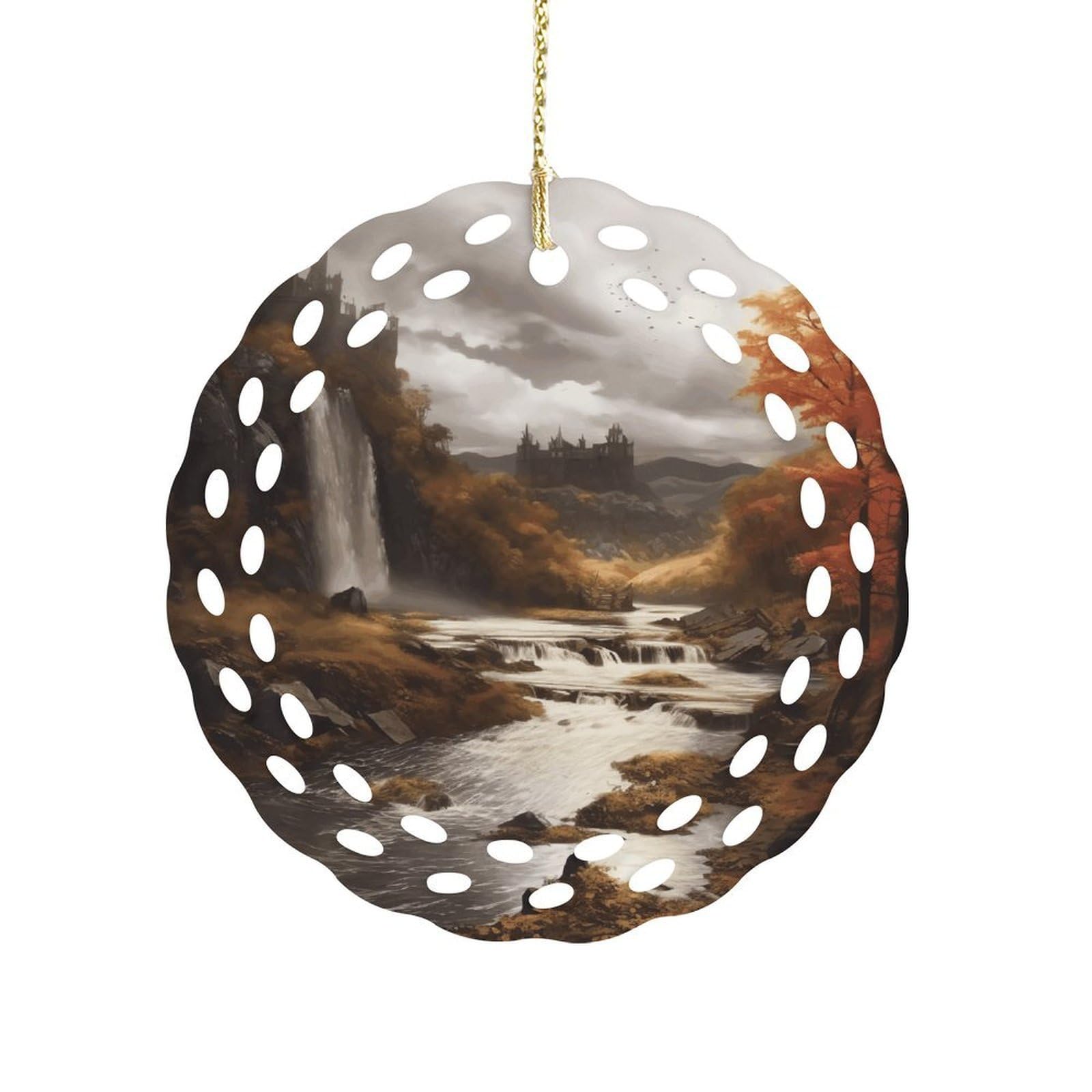 Fodpand Women's Style Fall Ceramic Ornament For Home Decor 3.2" Round Tree Decoration Christmas Ornaments For Men Double-Sided Design