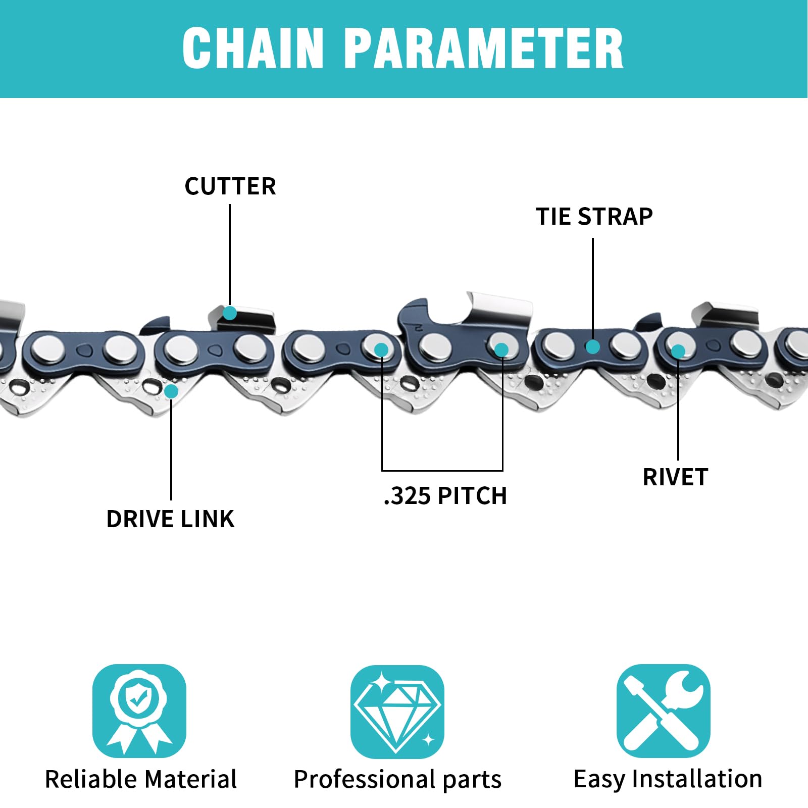 Paquete de 4 cadenas de motosierra de 20 pulgadas, paso de 0.325 pulgadas, calibre de 0.50 pulgadas, 76 eslabones de transmisión, incluye guantes y lima, repuesto para Stihl 026, 028, 029
