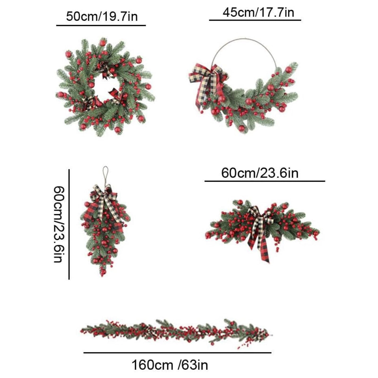 6-teiliges Set künstlichen Weihnachtskränzen und Weihnachtsgirlanden, 1,6 m Tannengirlande für Kamin, winterliche Weihnachtsdeko für Treppen,Tische,Verandas,Türen,drinnen,draußen,Hause