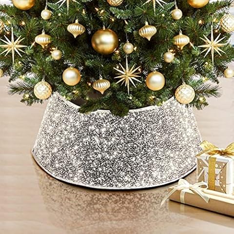 NIBESSER Christmas Tree Collar Shiny Silver White Sequins, 30 Inch Burlap Xmas Tree Skirt Tree Ring with Gift Box Holiday Home Decoration Cover