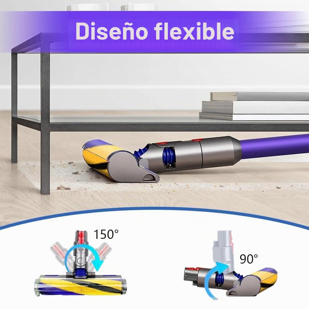 Boquilla De Rodillo Suave ParaDyson V7, V8, V10, V11, V15, SV10, SV11, SV12, SV14, SV15 Y SV22. Cabezal De Limpieza Eléctrico LED Fluffy Soft Roller para Dyson.