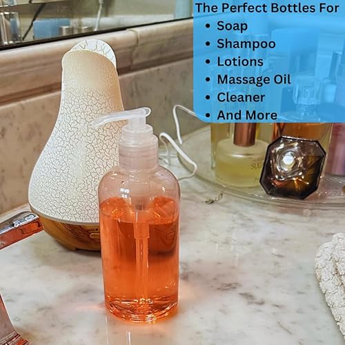 Miniatura 5 de Botellas de plástico con dispensador de bomba, 8 onzas, a prueba de fugas, vacías, botella recargable transparente, sin BPA para gel de baño,