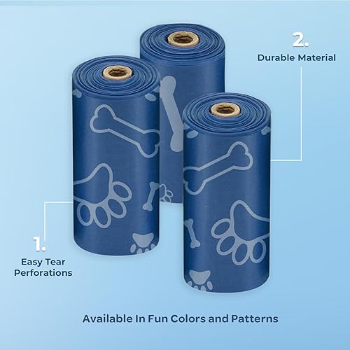 Vista 169 de Best Pet Supplies - Bolsas para limpieza de excremento de perro, rollo de repuesto, uso en exteriores, a prueba de fugas y desgarros, plástico