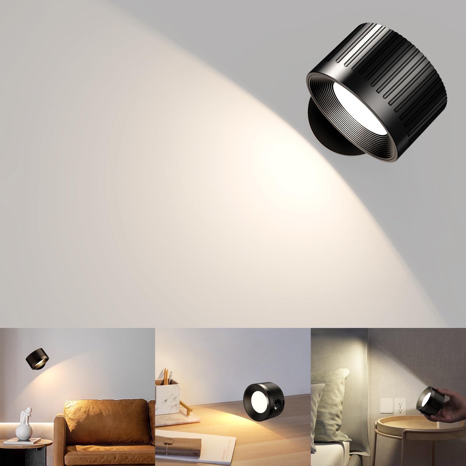 2 Applique Da Parete Coollamp A Batteria - Luci LED Ricaricabili Touch 360° - Foto 4
