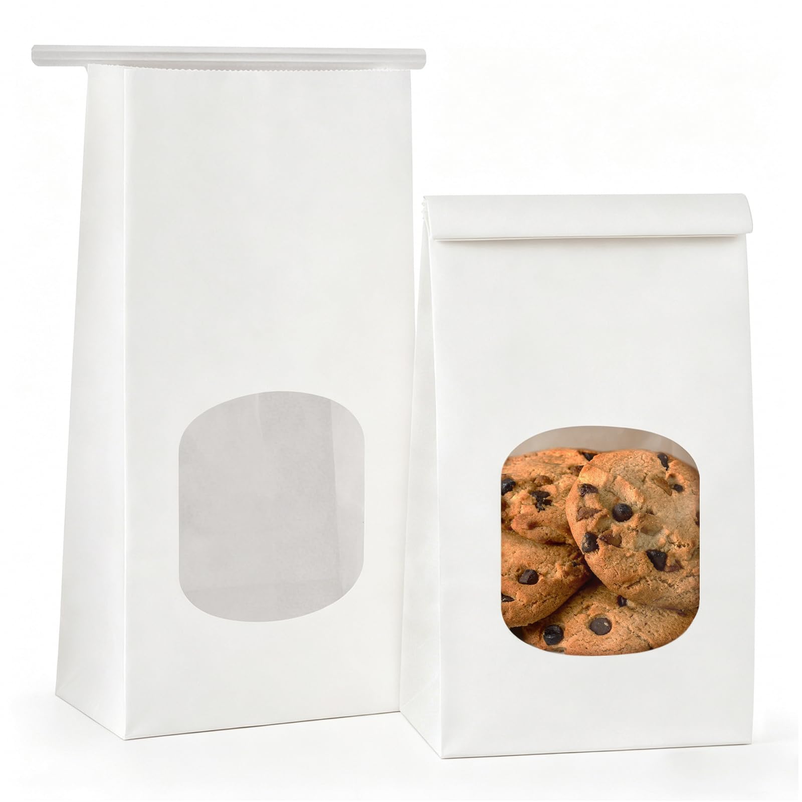 Photo 1 of 100 Pack Bakery Bags with Window, 3.9x2.3x8 Inches Tin Tie Tab Paper Cookie Bags White Small Gift Bag for Packaging Popcorn, Trail Mix, Treats, Snacks, Baked Goods, Party Favors