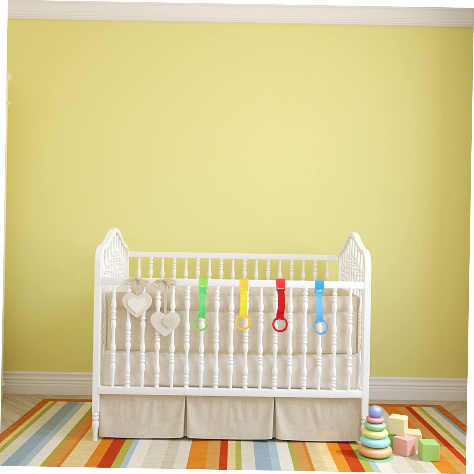 SHOWERORO Toddler Learning Standing Pull Ring 4pcs Crib Hanging Ring Links Toy Links