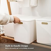 Vista 3 de Yishyfier Cestas de almacenamiento de plástico con tapas, contenedor organizador de almacenamiento blanco, contenedores para estantes, cajones