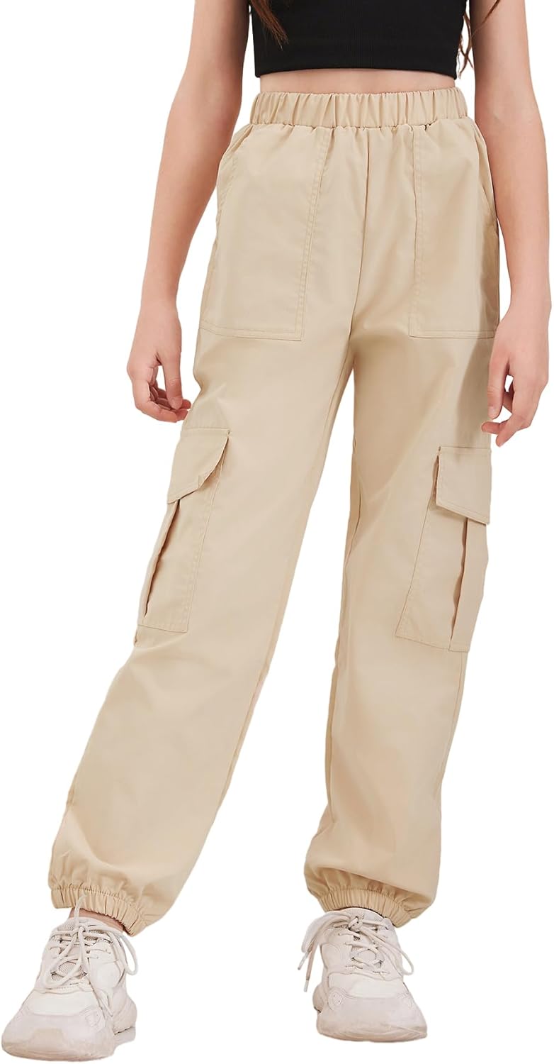 SweatyRocks Girl’s Elastic Waist Flap Pocket Cargo Pants Casual Solid Joggers Pants SweatyRocks Girl’s Elastic Waist Flap Pocket Cargo Pants Casual Solid Joggers Pants