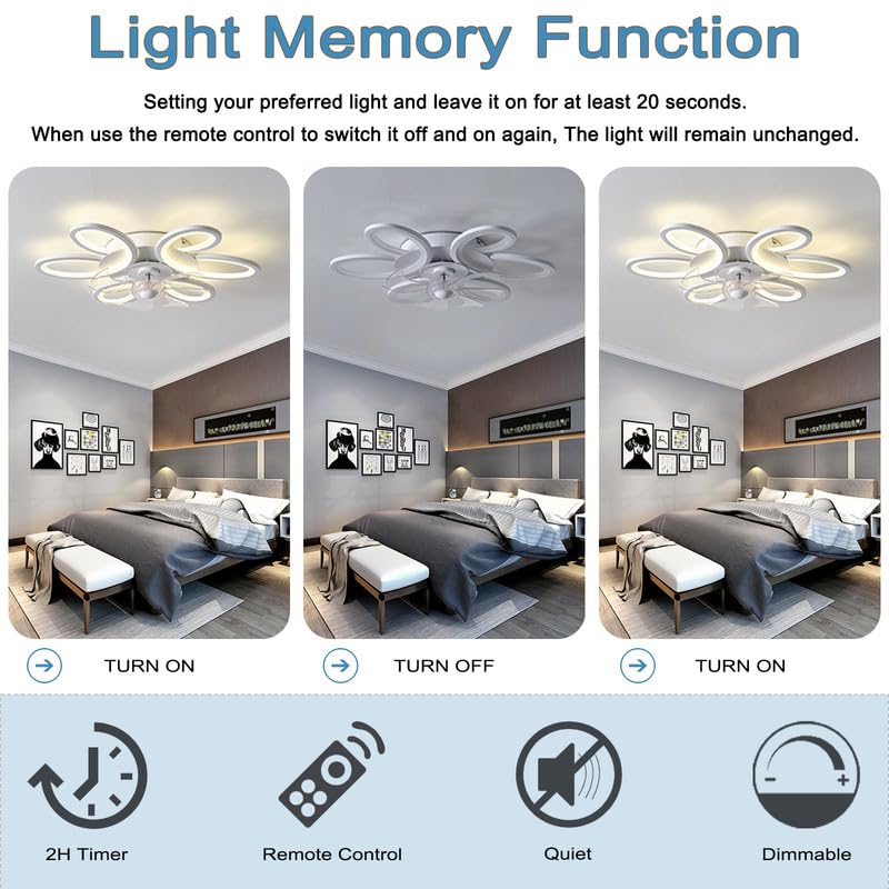 Lampadario Con Ventilatore A LED Dimmerabile E Telecomando 6 Velocità | Plafoniera Moderna Con Motore DC, 72W, 3000K-6000K - 2