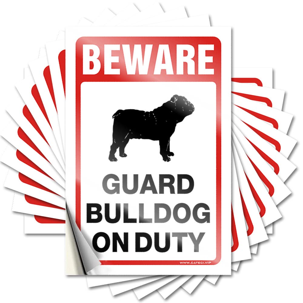Stickers Assorted Vinyl Decals, Home Entrance Decor Waterproof Reusable Stickers for Water Bottle | Beware! Guard Bulldog On Duty Perfect for Scooter Laptop Decor(6X9CM)