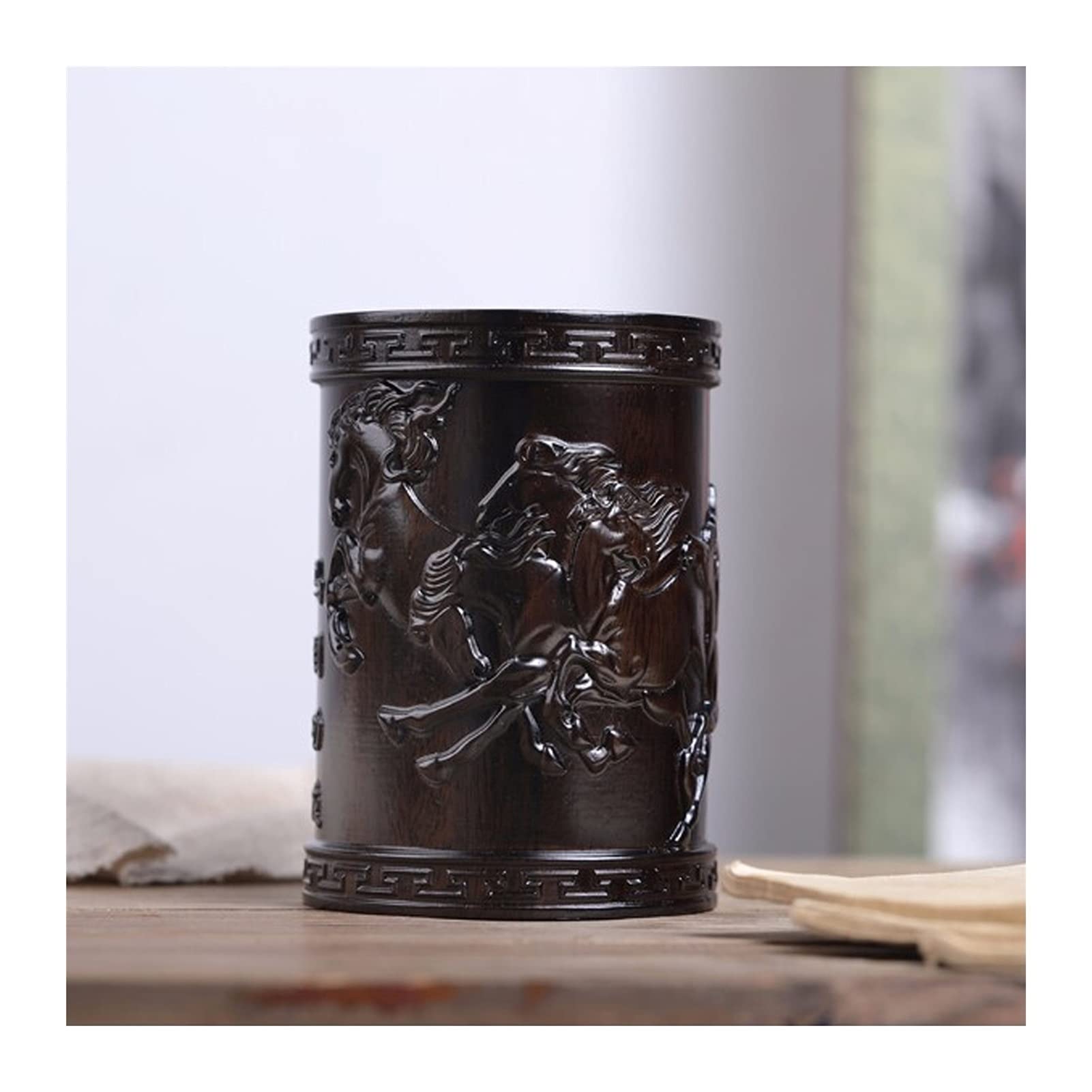 Bote para Pinceles Ebony Pen Container Creativamente Tallado Pot Pot Office Desktop Pen Cup Multifunction Desk Holder, para la Escuela de Oficina en casa contenedor para bolígrafos(A)