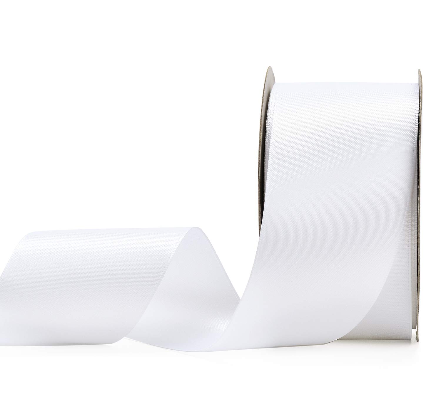 YAMA Doppelseitiges Satinband, 5,1 cm, 22,9 m, für Geschenkverpackungen, Weiß