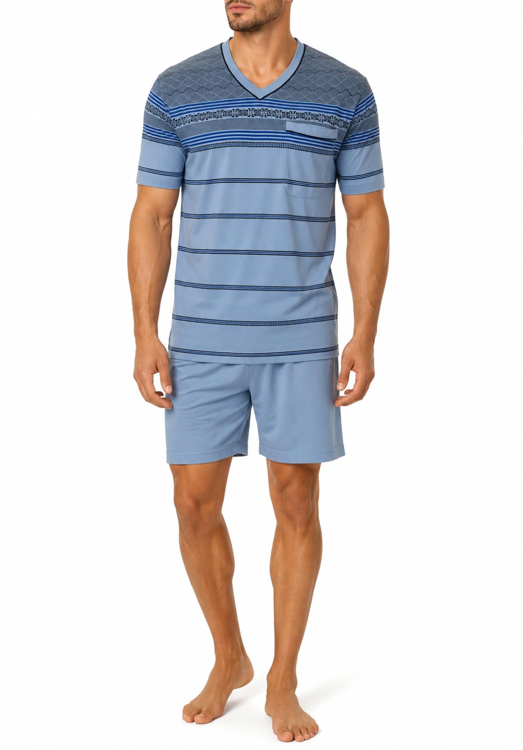 Soltice Pijama de dos piezas para hombre, pijama corto con bolsillo en el pecho, ropa de dormir a rayas de 100% algodón (M a 5XL)