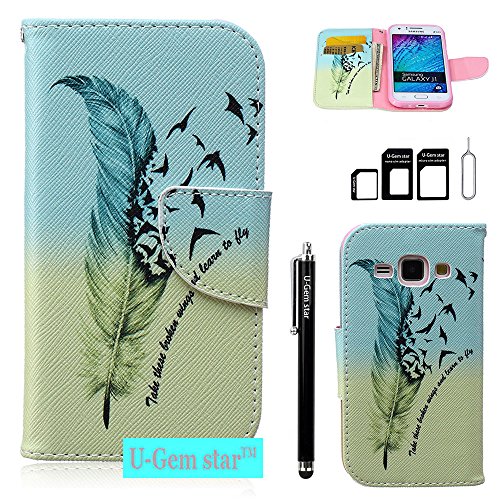 Galaxy J1 Case, Galaxy J1 Wallet Case, U-Gem star Galaxy J1 PU Leather Wallet Stand Magnetic Cover Case for Samsung Galaxy J1,with SIM Card Adapter Kit+Screen Protector+Black Stylus (Swallow)
