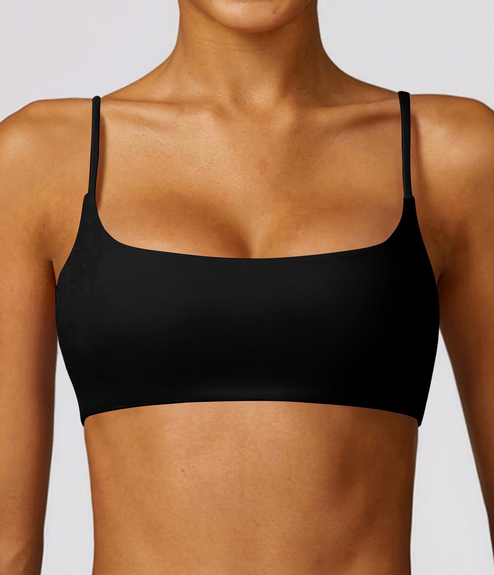 Photo 1 of Comper Women's Sports Bra with Thin Straps Stretchy Wirefree Workout Bras Lightweight Workouts Bralette with Removable Pads (Black-S)