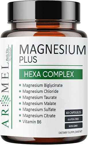 Complejo de magnesio 60 cápsulas con Bisglicinato Cloruro Taurat Sulfato Citrato Malato Complejo de vitamina B6 por Aromel