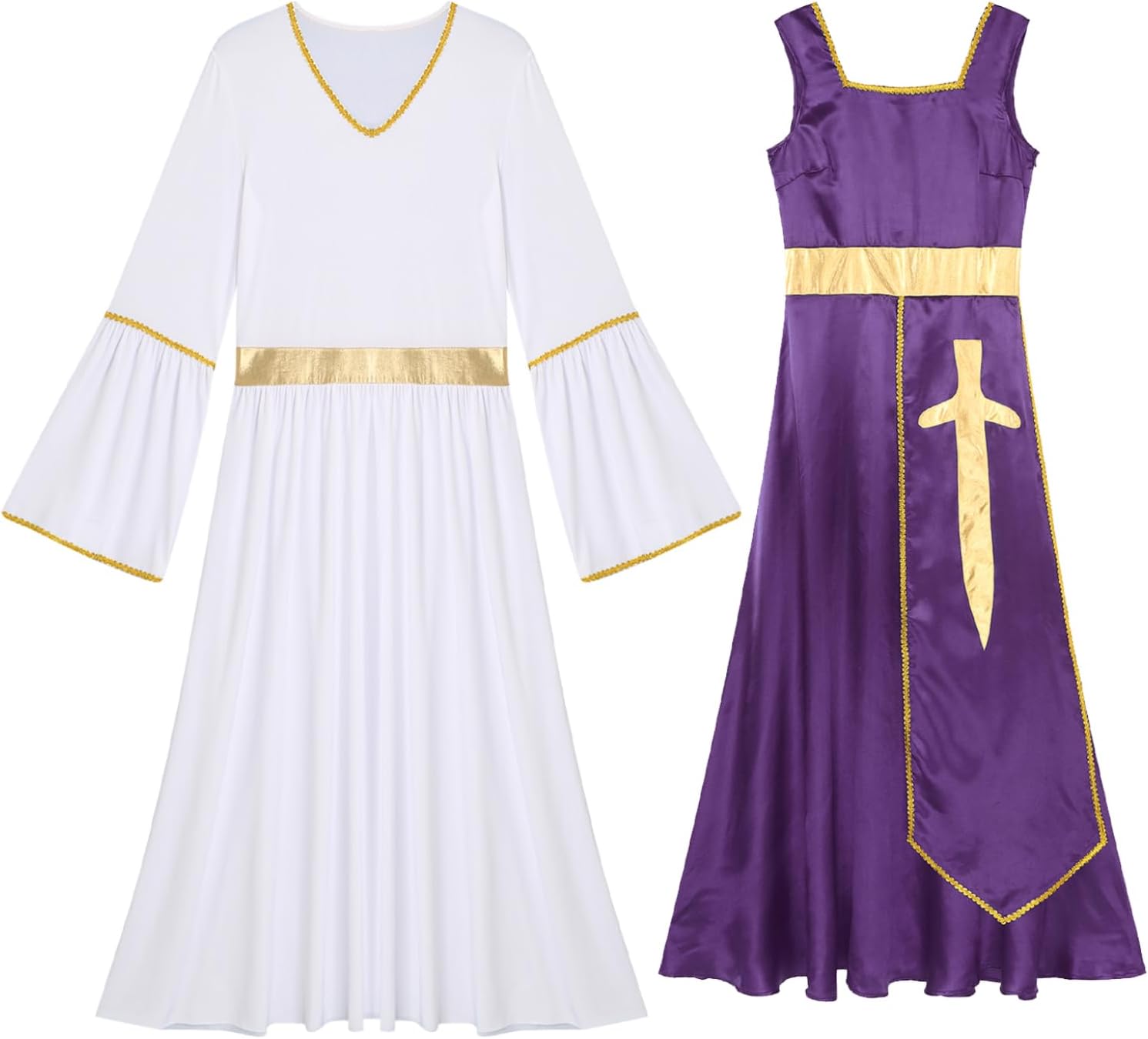 Womens Liturgical Praise Dance Dress Maxi Dress with Overlay Tunic Cover Up Church Worship Dancewear