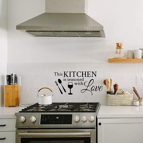 Miniatura 3 de YJSS Calcomanía de vinilo con texto en inglés This Kitchen is Seasoned with Love para pared, calcomanías para el hogar, letras artísticas,