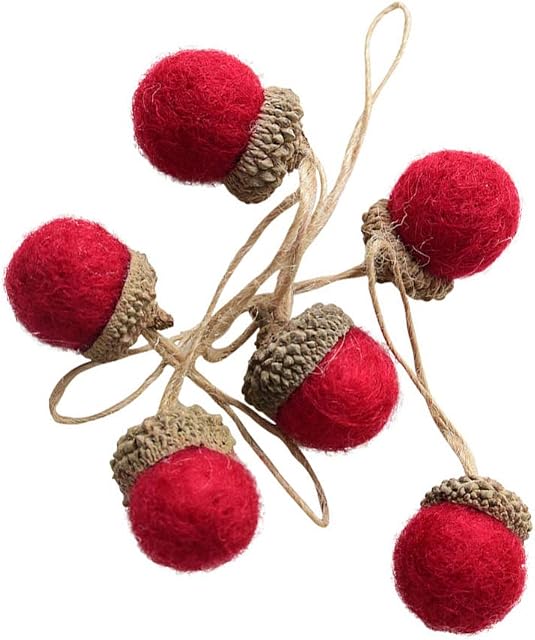 EXCEART 6 Pcs Christmas Felt Acorn Ornaments Vintage Felt Balls Pom Acorn Garland DIY Xmas Tree Pendant with Rope for Christmas Tree Mantel Wall Nursery Party Decor (Red)