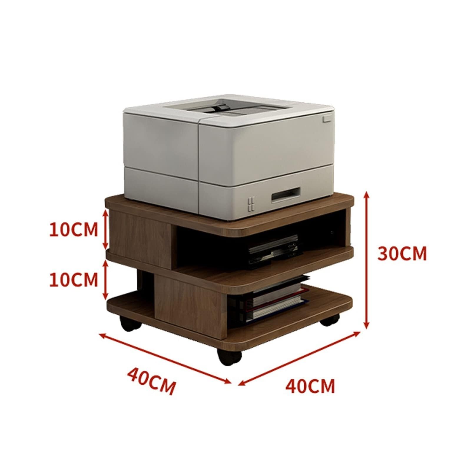 Soporte para impresora de escritorio con ruedas, carrito de impresora láser móvil con almacenamiento abierto, organizador de archivos de papel de oficina de madera, gabinete de archivos para estante