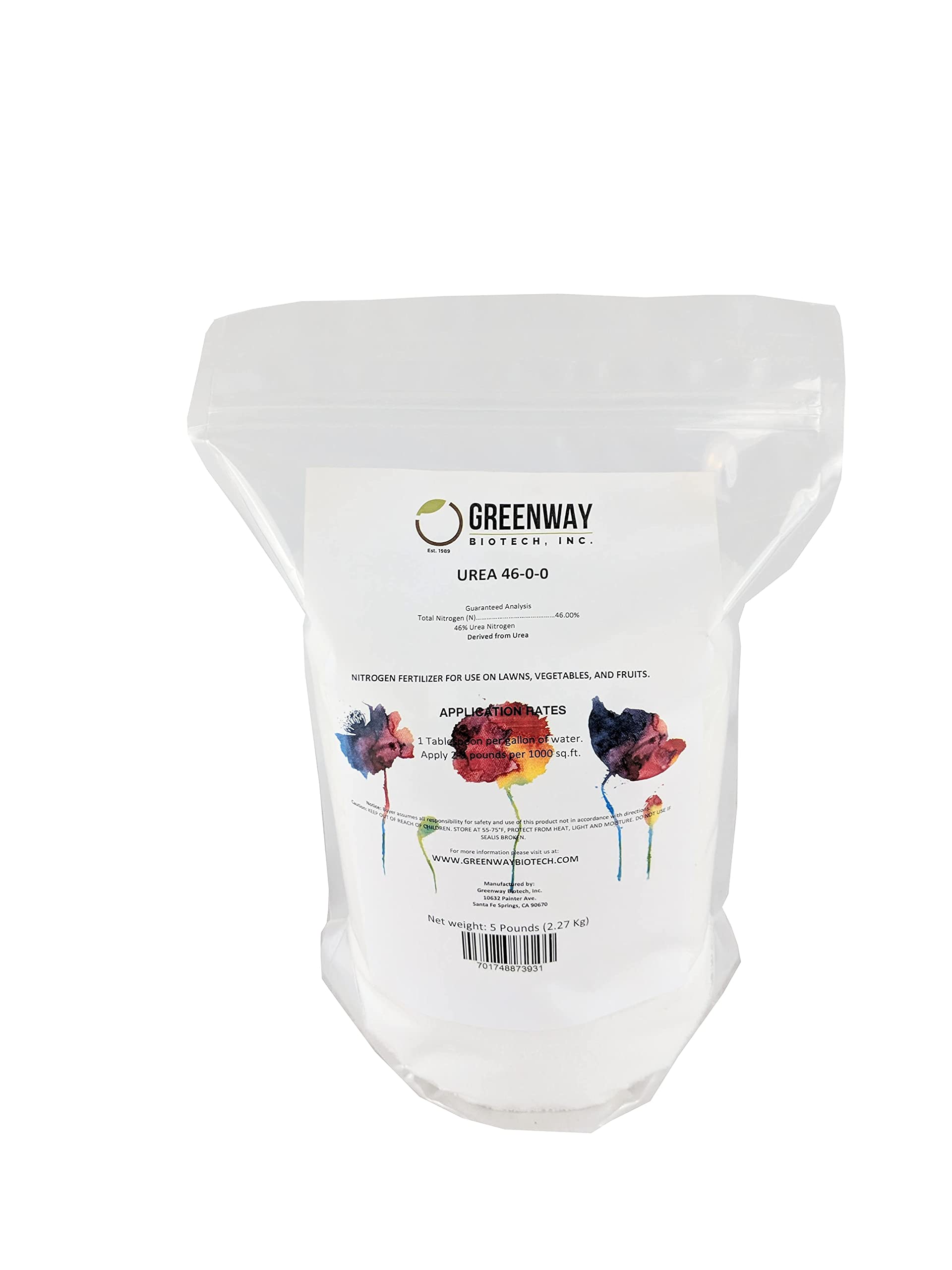 Greenway Biotech, Inc. Urea Fertilizer Plant Food High Efficiency 46% Nitrogen 46-0-0 for Indoor,Outdoor Plant - Prilled Aqua Regia Gold Refining 99.9% Water Soluble Garden Lawn Fertilizer (5 Pound)