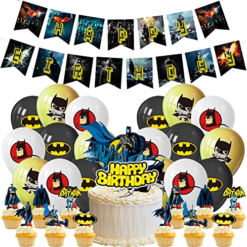 Hilloly Ballons de Fête Batman, 32 PCS Décorations d'anniversaire Batman Fournitures de Fête à Thème Décorations de Fête d'anniversaire à Thème BannièRe pour Anniversaire Fête Prénatale Cover