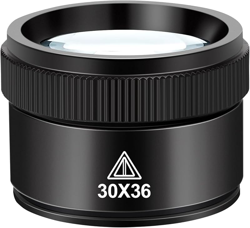 30X Jeweler Loupe Magnifier with Glass Lens, Black | Portable eye loupe for close-up inspection of coins, stamps, jewelry, gems, watches, rocks and small details