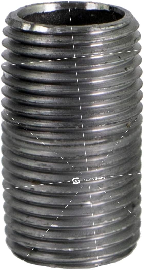 Supply Giant 1/2 Inch Black Half Inch Malleable Steel Pipes Nipples Fitting Closed Build DIY Vintage Furniture, 1/2" x 1", Pack Of 10 - - 