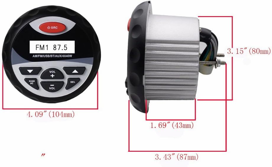 Featured Product Herdio Marine Bluetooth Stereo Package, MP3/USB AM/FM Radio +4 Inches Marine Ceiling Flush Wall Mount Speakers (Round,A Pair)
