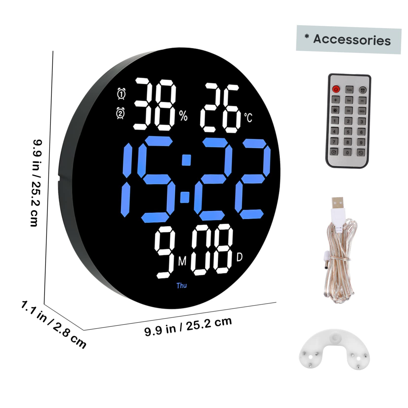 CORHAD Large Digital LED Wall Clock with Remote Control Display for Week Date Humidity Temperature Brightness Dual Alarm Function for Home Office Decor