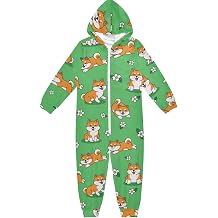 Shiba Dog Flowers Green Print Unisex Zip Up One-piece Pajamas for Costume Cosplay Homewear Sleepwear Jumpsuit