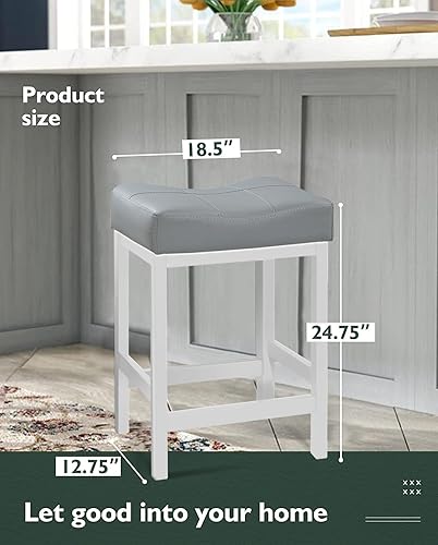 Miniatura 3 de KS861P-LG - Juego de taburetes de bar de 24 pulgadas taburete de cocina de piel sintética grisblanco base de metal KS861P-LG