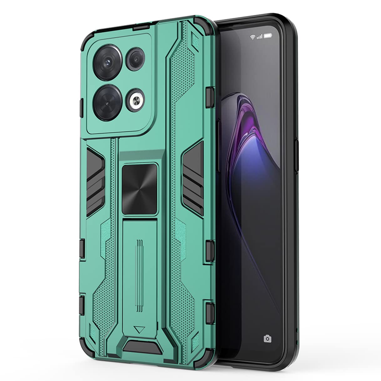 HAOYE Cover Per OPPO Reno 8 5G, Custodia Sottile Con Staffa, Doppio Strato PC + TPU, Protezione Antiurto, Nero