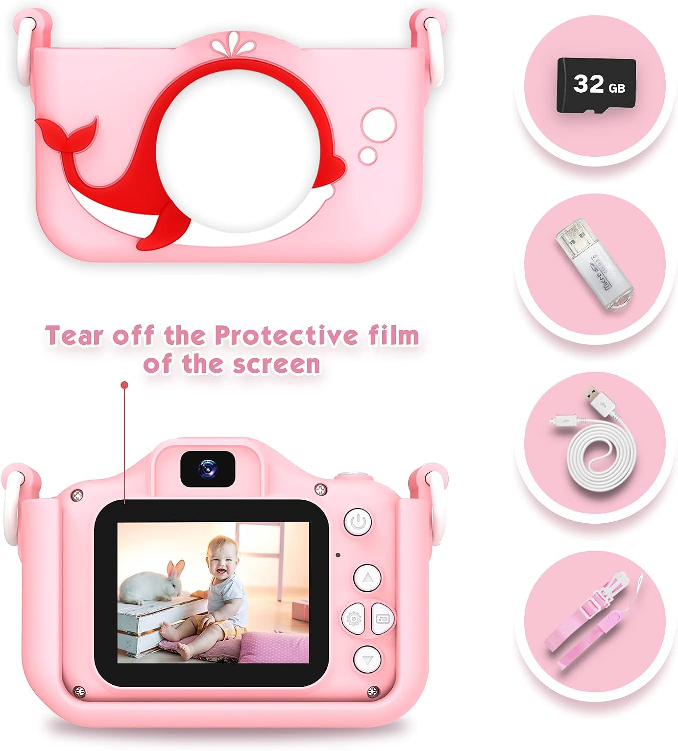 Kids Camera Toys Gifts for Boys, Rechargeable Digital Video Shockproof Camcorder with Front Rear Dual-Lens, Best Birthday for 3-8 Years Old Boys Gifts - 32GB SD Card Included : Toys & Games