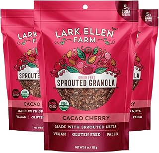 Cacao Cherry Grain-Free Granola Clusters, Organic Vegan Nut and Seed Mix, Gluten-Free Crunchy Bites for Snack, Breakfast, or Yogurt, 8 oz, 3 Pack