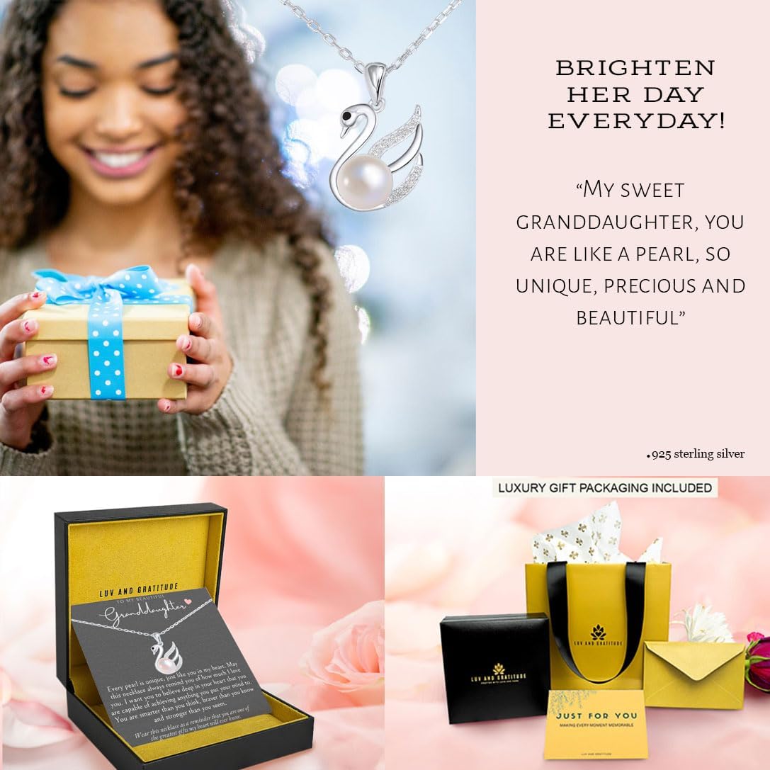 Granddaughter Gifts from Grandma Grandpa, Granddaughter Necklace, Granddaughter Birthday Gifts, Sterling Silver Pearl Swan Necklace for Granddaughter with Message Card and Luxury Gift Packaging - Image 7