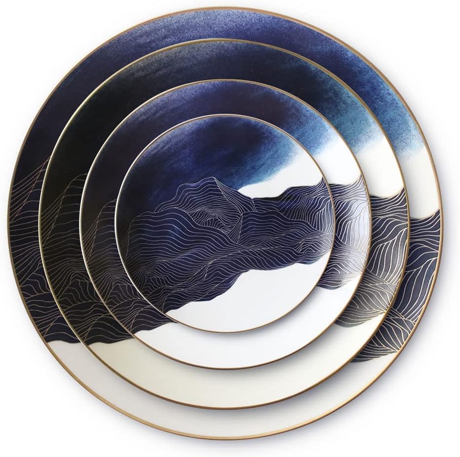 Ceramic Tableware Set European-style Retro Household Dishes Plate Set Bone China Western Plate Steak Plate Shallow Plate
