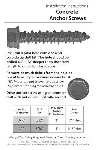 Miniatura 3 de Tornillos de anclaje de hormigón azul de 14 pulgadas x 1-34 pulgadas, acero al carbono endurecido, para interior y exterior, tornillos resistentes