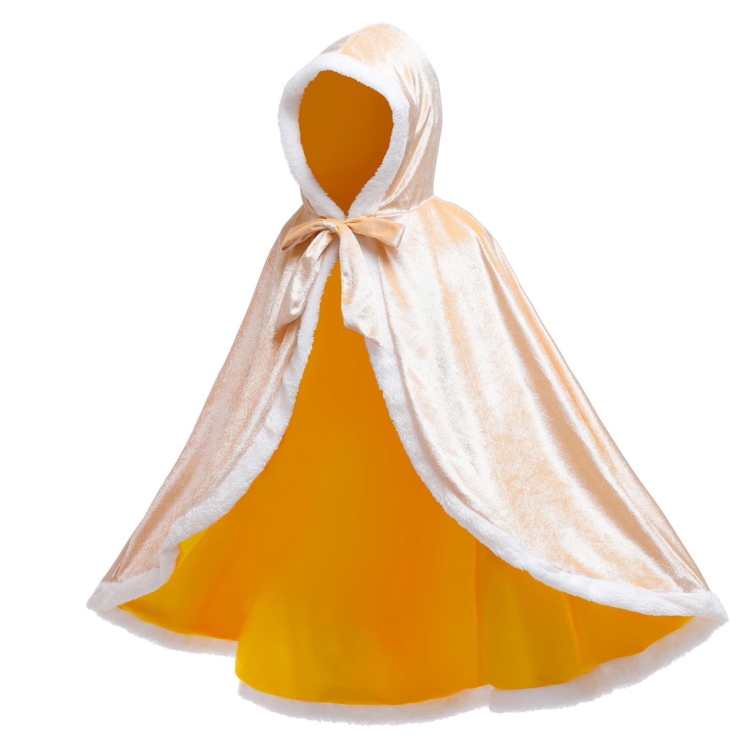 Proumhang Hooded Cloak Cape Mid Length Princess Cloak Velvet Girls Halloween Carnival Christmas Masquerade Costume Gold - Image 2