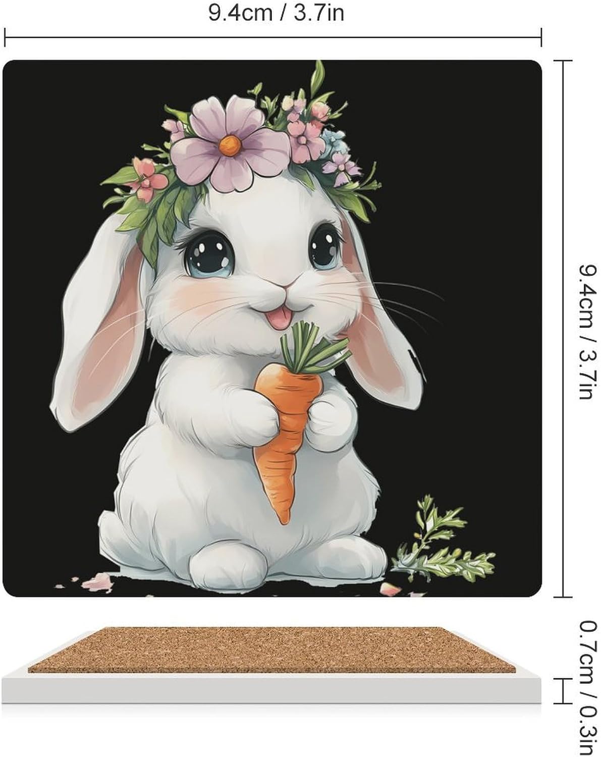 Funny Rabbitees Ceramic Coasters Set Square Drink Coasters Table Coaster for Kitchen Desktop Decor