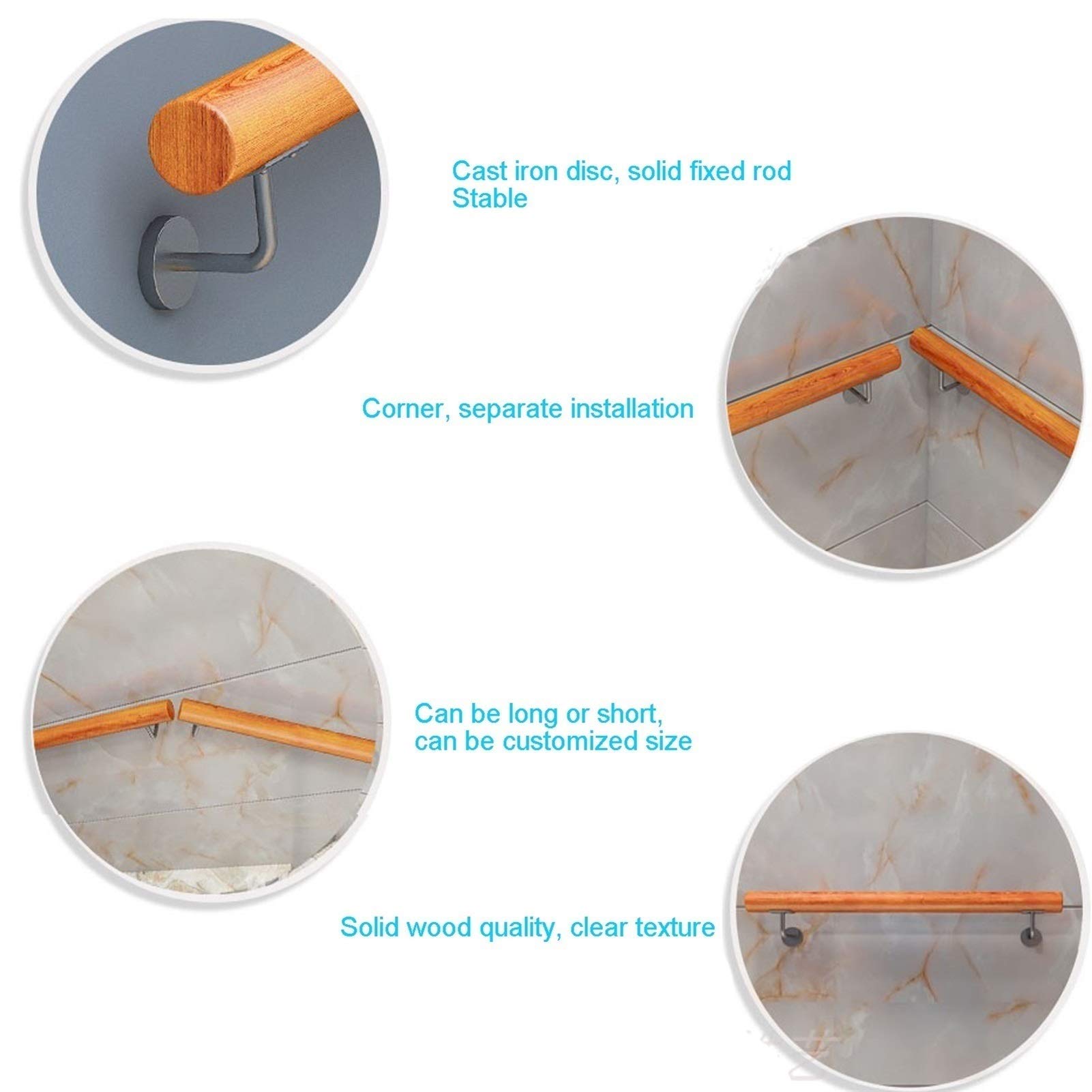 Pasamanos para Escaleras, Pasamanos De Madera Antideslizantes con Soporte Fijo De Acero Inoxidable, Varilla De Soporte De Pasillo, Fácil De Instalar (Size : 100cm)