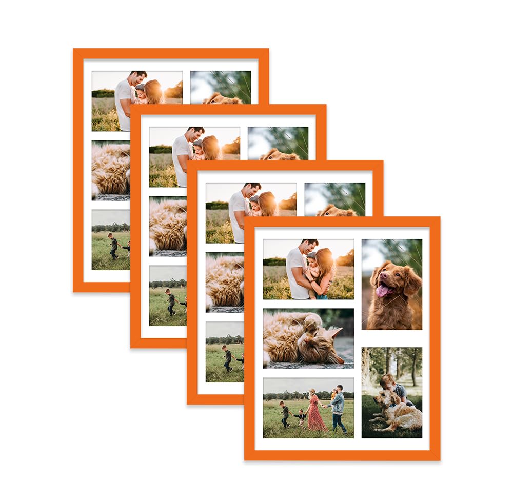 Orange Multi Photo Frame - Holds 5 x 6x4 Pictures, Family Collage Picture Frame for Wall Display, 14x11 Frame size, Set of 4