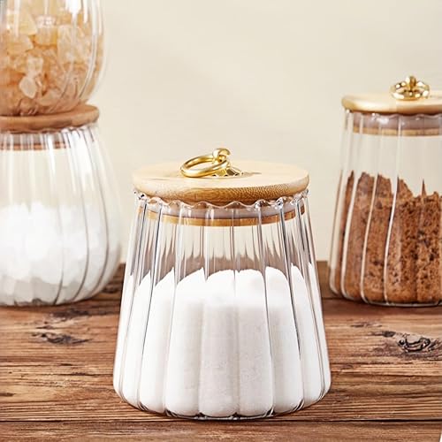 Miniatura 3 de ANSQU Tarros de vidrio para café, frutos secos, recipiente hermético para almacenamiento, pétalos, recipiente decorativo con tapa de bambú, mango de