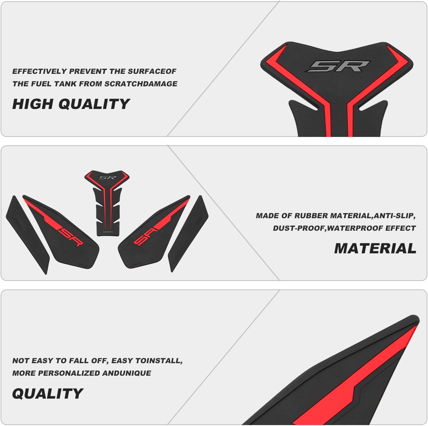 450SR Side Fuel Tank Pad Tank Pads Protector Stickers Decal Gas Knee Grip Traction Pad Tankpad Compatible With CFMOTO 450 SR CF MOTO SR450 (Red)