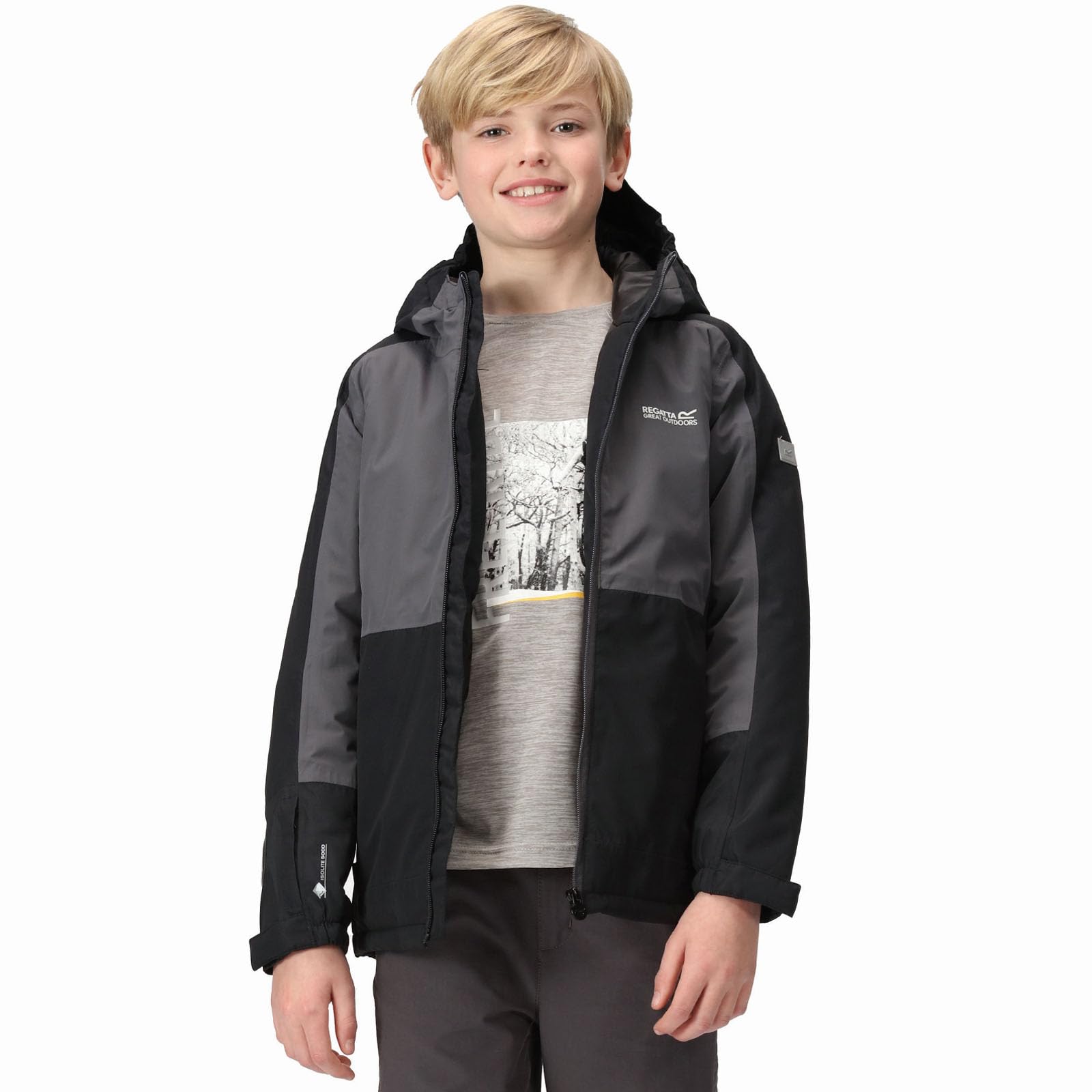 Regatta  Kids Beamziii Waterproof Jacket - Black/Sealgr - 9-10yrs