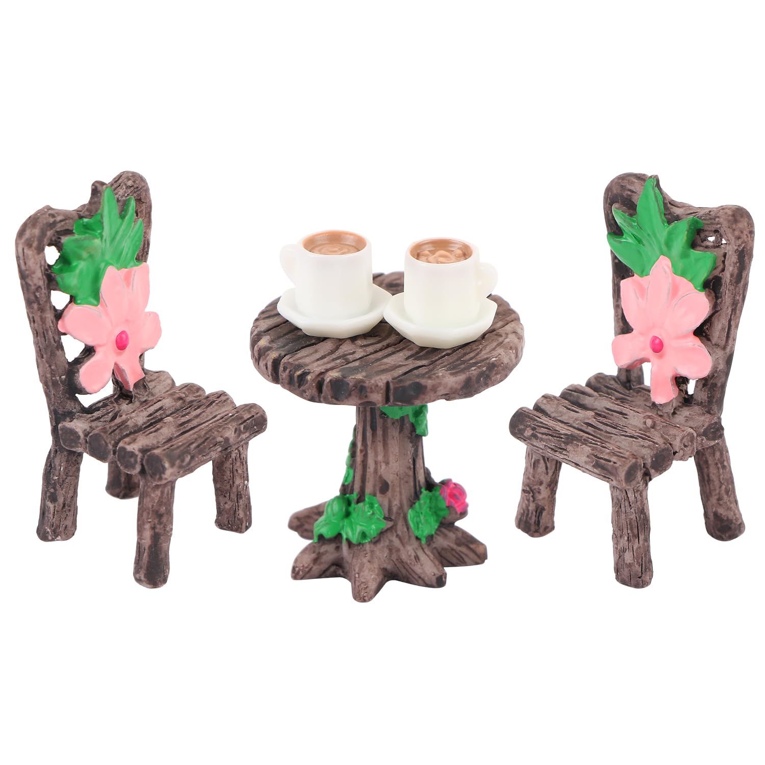 UHOMENY Mini Table Chairs and Coffee Set Fairy Garden Furniture Ornaments Kit Miniature Resin Simulation Furniture Set Micro Landscape Garden Home Home (dark brown)